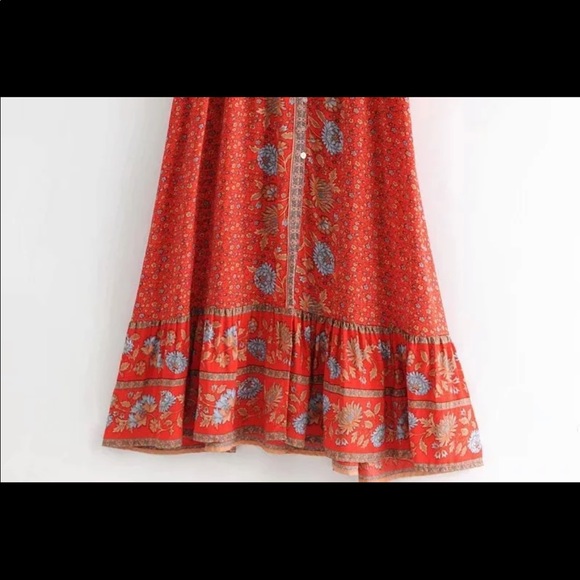 Red Boho Floral Gypsy Print Maxi Dress Kimono - Picture 11 of 11